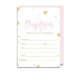 Girls Baptism Invitations and Envelopes (15 Pack) Christening Party Babies Baptismal Celebration Religious Ceremony Fill In Blank Invite Cards Pink and Gold