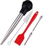 Kalsreui Turkey Baster, 18/8 Stainless Steel Turkey Baster Syringe for Cooking, Meat Injector Baster Set with 2 Needles & 2 Cleaning Basting Brush, Baster for Flavor Meat Poultry, Beef&Chicken Black