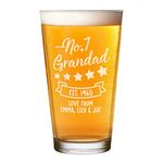 Personalised Pint Glass Shaker Grandad Dad No.1 5 Stars Any Name Craft Beer Cider Custom Birthday Dad Grandad Father's Day