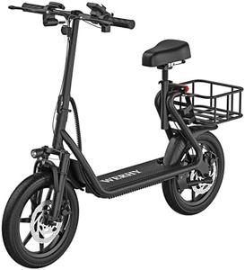 WERHY H3 Electric Scooter with Seat, 750W Peak Motor, 14'' Pneumatic Tires, Top Speed 22 mph, Max 27 Miles Ranges, Foldable E-Scooter with Front Suspension, Back Basket, Phone Holder (Bright Black)