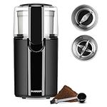 SHARDOR Coffee Grinder Electric, Spice Grinder Electric, Coffee Bean Grinder with 2 Removable Stainless Steel Bowls for Spices, Herbs, Nuts and Seeds, Black