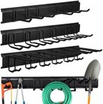 Mayouko 48 Inches Garage Tool Storage Rack, Garage Garden Storage Organizer Wall Mount, 16" x 3 Racks, Yard Shovel Rack Holder for Hanging Landscaping Equipment, Ladders, Adjustable Hook