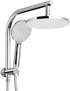 Cefito Shower Head, 9" Rain Hand Showers Rail Taps Holder Handheld Showerhead Bath Accessories Bathroom Set Fixtures Wall, with Stainless Steel Water Hose High Pressure Portable Silver