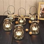 BELLE VOUS 12 Pack Hanging Glass Tea Light Candle Lanterns - H9.6cm x W8.3cm / 3.78 x 3.27 Inches - Vintage Indoor/Outdoor Décor - Small Candles Holders for Home, Garden & Wedding Parties