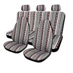 Copap Car Seat Covers Multi-Color Woven Seat Covers Full Set Baja Saddle Blanket Stripe Universal Fit for Car Truck Van & SUV with 15" Steering Wheel Cover