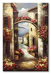 Paimuni 100% Hand Painted Canvas Wall Art Italy Town Mediterranean Tuscany Sea Coast Flowers Oil Painting Stretched and Framed Ready to Hang Landscape Scenery Wall Decor 24x36 Inch