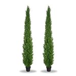 8 Foot Outdoor Artificial Cedar Topiary Fake Tree, Entryway Decor Tall Faux Cedar Christmas Tree for Indoor and Outdoor Decor with UV Resistant Coating (2 Pack)