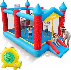 JoyBerri Bouncy House - 16.8' x8.9' Ft Extra Large, Inflatable Bounce House for Kids and Adults - with Air Blower, Volleyball Net, Basketball Hoop and Slide - ASTM Certified