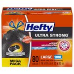 Hefty® Garbage Bags, Ultra Strong Large 100 Litres Black, Drawstring, Arm & Hammer odour neutralizer, 80 Bags