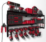 Power Tool Organizer with Charging Station, Garage Storage Shelf with 6 Outlets Power Strip, 8 Slots for Tool Organizer Wall Mount, Heavy Duty Metal Tool Holder and Storage Rack, Father's Day ideas