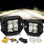 Auxbeam 3.5 in 40W Flush Mount LED Pods, Cube Offroad Backup Light Reverse Light Motorcycle Headlight Grill Mount Light White Flood Beam 2Pcs for Truck Jeep SUV 4x4 Grill Mount with Wiring Harness Kit
