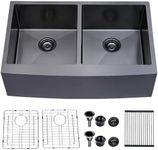 SHACO 33 Inch Black Stainless Steel Double Farmhouse Sink, 33x21 Gunmetal Black Undermount Divided 50/50 Farmhouse Kitchen Sink, 9 Inch Deep Double Basin Apron Front Farm Sink