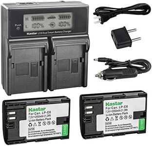 Kastar LCD Dual Smart Fast Charger & 2 x Battery for Canon LP-E6 LPE6 and Canon 70D, 5D Mark II and III, 80D, 7D Mark II, 60D, 6D, 7D DSLR Cameras BG-E14, BG-E13, BG-E11, BG-E9, BG-E7, BG-E6 Grips