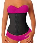 YIANNA Women Latex Sports Waist Trainer Corset Long Torso Steel Boned Body Shaper Cincher for Weight Loss Black, 11088 Size S