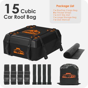 BOYUJK Car Roof Bag 425L – Waterproof, No Rack Needed, Orange, Folding