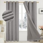 Deconovo 100% Blackout Curtains Eyelet 84 Inch Drop, Door Curtains Themal Curtains with Coating Back Layer, Faux Linen Curtains for Living Room, 52 x 84 Inch(Width x Length), Light Grey, One Pair