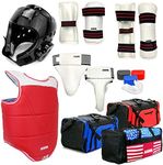 AAMA Complete Taekwondo Sparring Protective Gear Equipment Set w/Shin Guard - Black