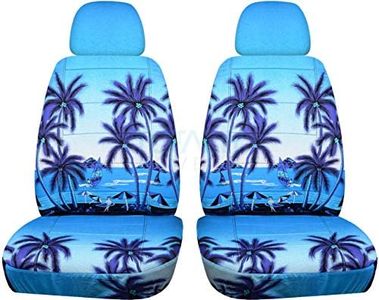 Totally Covers Hawaiian Print Car Seat Covers w 2 Separate Headrest Covers: Blue w Palm Tree - Semi-Custom Fit - Front - Will Make Fit Any Car/Truck/Van/RV/SUV (6 Prints)