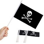 Anley Pirate Mini Flag 12 Pack - Hand Held Small Miniature Jolly Roger Flags on Stick - Fade Resistant & Vivid Colors - 5x8 Inch with Solid Pole & Spear Top