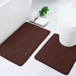 Buganda Memory Foam 2 Pieces Bath Rugs Set - Soft Non-Slip Thick Bath Mat and Contour Toilet Rug, Absorbent Washable Bathroom Rugs and Mats Set (24" x 20" + 30" x 20", Brown)