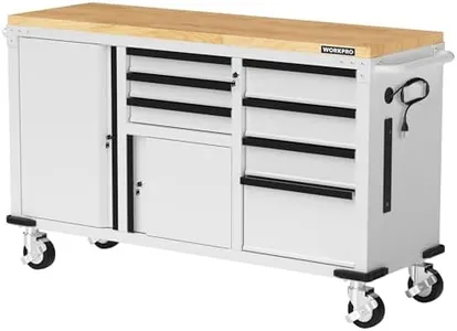 WORKPRO 62" x 20" 7-Drawer & 2-Door Rolling Tool Chest, Mobile Tool Storage Cabinet with Power Strip, Locking System, Heavy Duty Rolling Cabinet for Garage, Warehouse & Kitchen, 1000 lbs Capacity