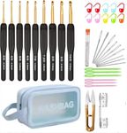 VIRADHAM 37pcs Crochet Hook Set, Black Gold Crochet Hooks Ergonomic with Grips for Arthritic Hands, Crochets Needles Set with Knitting & Crochet Supplies, Ideal Gift for Crocheting Beginner Lover (gold hook yarn kit)