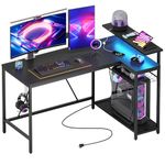 Bestier Gaming Desk with Power Outlet & USB Ports, 52 Inch Reversible L Shaped Computer Desk with LED Strip & Headset Hooks, Small Corner Gamer Desk for Home Office Carbon Fiber Black