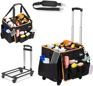 YMU Large Rolling Cleaning Caddy Bag With Detachable Trolley, 4 in 1 Portable Cart for Housekeeping With Swivel Caster & Shoulder Strap, Waterproof Supplies Organizer