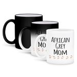 3dRose mug_154032_3 African Grey Parrot Mom Bird Lover Exotic Pet Owner for Her Text with Bird Footprints Magic Transforming Mug, 11-Ounce