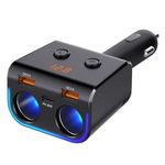 Cigarette Lighter USB Charger 180W Car USB Charger with QC3.0 & PD Car Phone Charger Cigarette Lighter Splitter with LED Voltage Display For Phone, iPad, GPS, Dash Cam and More