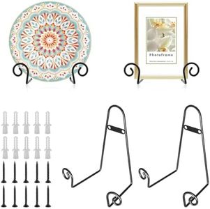 Sumnacon Plate Hangers for the Wall 8 Inch Metal Wall Plate Hangers with Screws,4 Pack Plate Holders for Displaying on the Wall Decorative Black Plate Stand for Plate Bowl Board Displaying