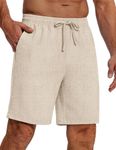 COOFANDY Men's Summer Beach Linen Shorts Casual 9 Inch Inseam Drawstring Elastic Waistband Loose Fit Shorts Beige