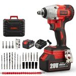 TEENO. 20V Brushless Lithium-Ion Impact Wrench 3.0Ah Batteries, Charger, 3pcs Sockets, 1/2 Inch, 320NM (One Battery)