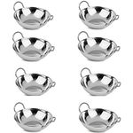 Set of 8 - Stainless Steel Balti Dishes Karahi Curry Deep Serving Indian Dishes Bowls with Handle - 16 cm