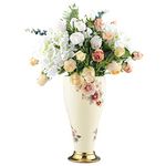 fanquare White Gold Ceramic Flower Vase, Table Centerpieces Vase, Vintage Decorative Porcelain Vase for Wedding