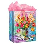 FLYAB Mothers Day Gift Bag with Handle 11.5" Happy Mother's Day Gift Bag with Tissue Paper Tulip Gift Bag for Mom Mother's Day Floral Mothers Day Gift Wrapping Bag for Mom Grandma Aunt