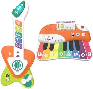 Toddler Baby Guitar Piano Keyboard for 1-3, Touch Baby Piano Guitar Toy for 1 Year Old Musical Toy w/ 3 Modes, Light, Melodies, Music Cards, Adjustable Volume, Birthday Gift for 10–18 Mos &1–3 Yrs Old