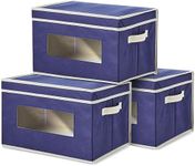 Juvale 3 Pack Stackable Storage Bins With Lids, Handles, Foldable for Closet Organization (12 Inch, Navy Blue)