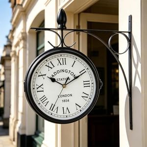 JHY DESIGN 12''H Double-Sided Outdoor Clock Hanging Waterproof Clock Decorative Wall Clock Battery Operated for Home Decor Living Room Porch Garden Corner Indoor Outdoor