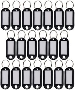 WINTEX Porte Clé Etiquette - 20 pièces - Porte Cle avec Etiquettes en Plastique Résistant - Porte Clef Colorés pour Organisation Voyages Animaux Domestiques - Noir