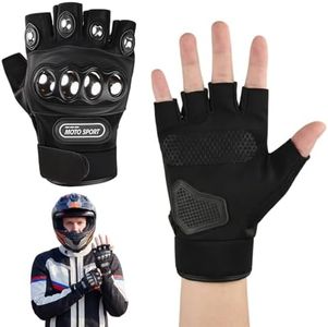 PROBEROS® Half Finger Gloves for Men and Women, Steel Fingerless Motorcycle Riding Gloves for Bike with Hard Knuckle Shell Leather Riding for Shooting, Cycling, Paintball, Driving, Hunting Black