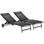 Outsunny Lounge Chair Set of 2 with Wheels, Outdoor Chaise Lounge with 5-Level Adjustable Backrest for Garden, Backyard, Patio, Deck, Poolside, White