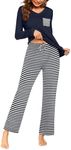 Ekouaer Women's Pajamas Set Nightwear Long Sleeve Top and Pants Ladies Sleepwear Pjs Loungewear Blue Stripes XL