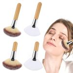 4Pcs Facial Brush Fan Brush Soft Bristle Facial Highlighting Blush Brush Face Mask Brush with Long and Short Handle, Face Makeup Brush for women, Cosmetic Tools