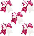 NCMAMA Large Breast Cancer Awareness Cheer Bow Sparking Sequin Leather Accessories Hair Tie Ponytail Holder for Dancing Girls Cheerleader Pack of 5
