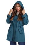 Hanna Nikole Female Plus Size Waterproof Windbreaker Lightweight Rain Jacket Drawstring Waist Raincoat with Pockets Peacock Blue 28