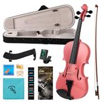 Djlin Violin 3/4 Set for Beginners Adults Girls, Acoustic Violin with Pink Varnish, Violin Accessories Include Case, Violin Rosin,Violin Bow, Violin Strings, Violin Shoulder Rest, Violin Tuner