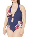 Kenneth Cole New York Women's Halter Plunge Mio One Piece Swimsuit, Multi//Dark Romance, XX-Large