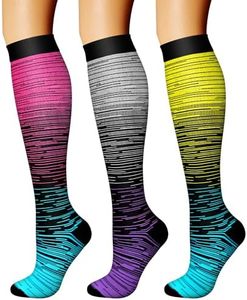CHARMKING Compression Socks for Women & Men Circulation (3 Pairs) 15-20 mmHg is Best Support for Athletic Running Cycling (L/XL,Multi 32)