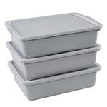 Saedy 3 Pack 13 L Commercial Bus Tub Box with Lid, Grey Plastic Wash Basin Dishpan